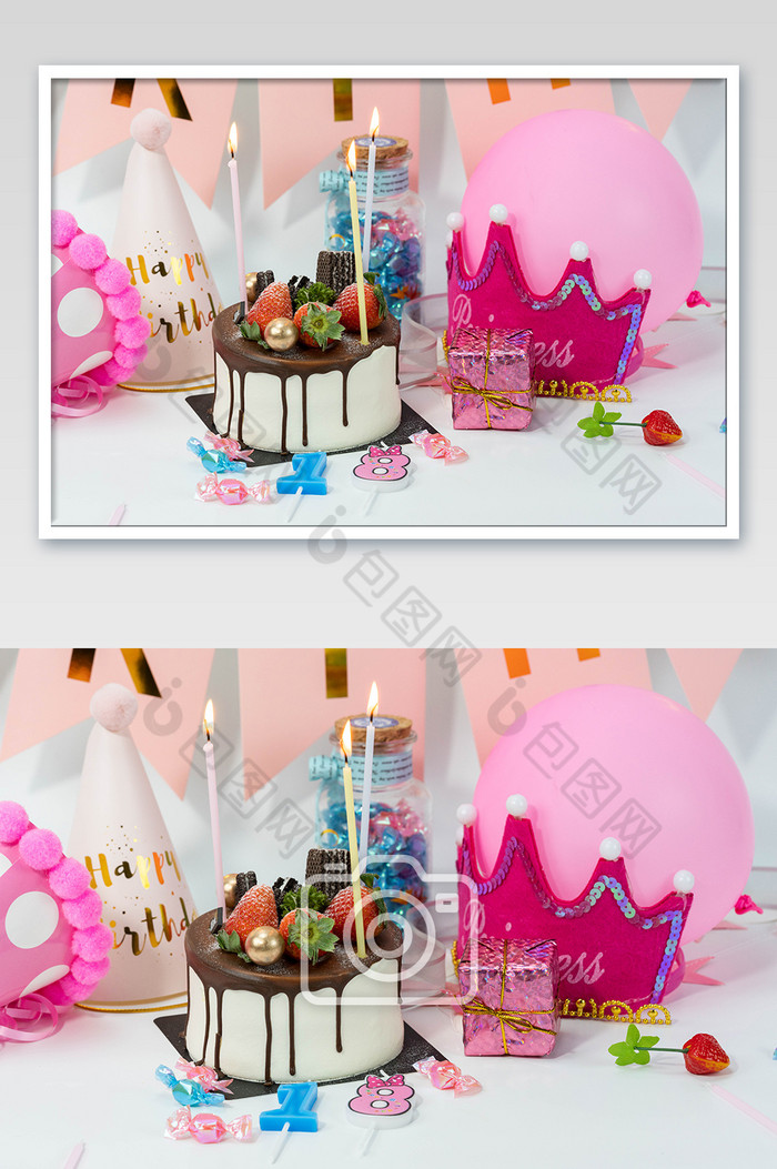 生日蛋糕礼帽摄影图图片图片