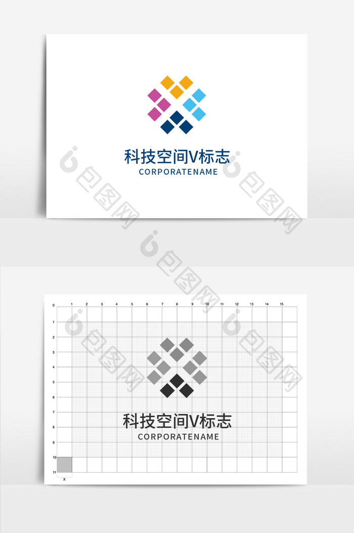 科技空间马赛克字母v标志