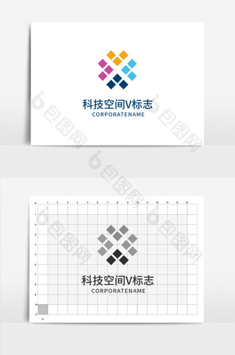 科技空间马赛克字母v标志图片