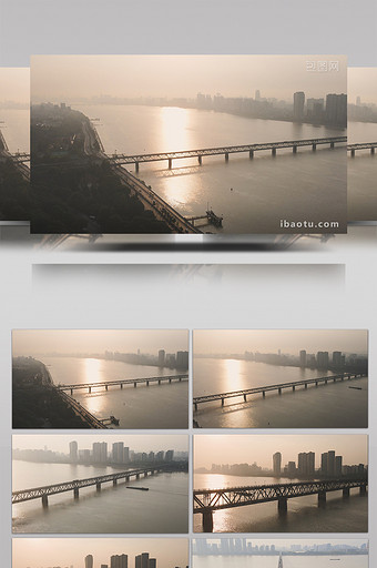 杭州市钱塘江大桥清晨航拍实拍视频图片