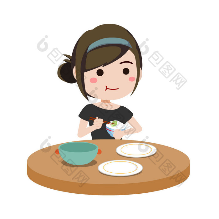 女人光盘行动吃饭用餐表情包动图GIF