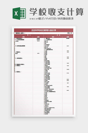 学校收支预算表excel模板图片