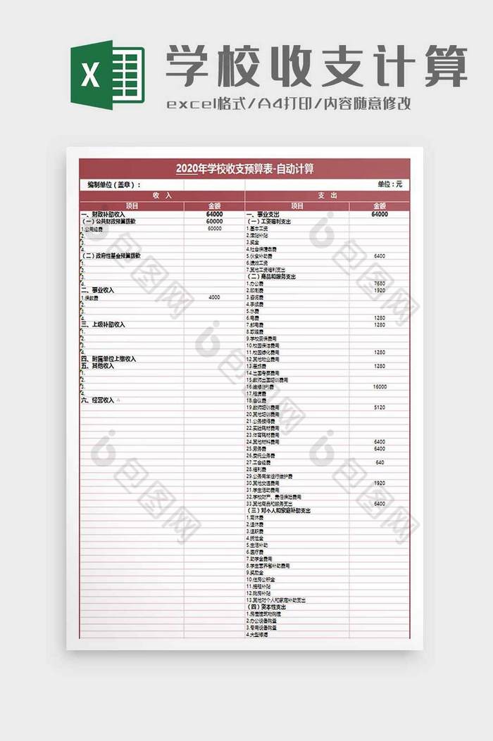 学校收支预算表excel模板图片图片