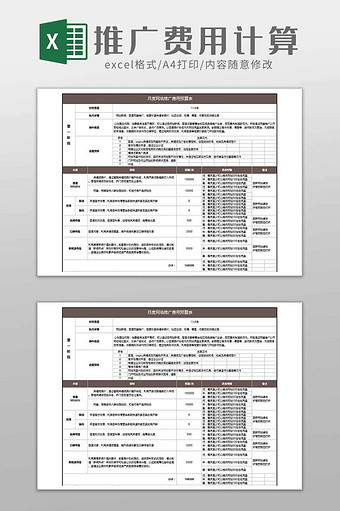 运营月度网络推广费用预算表excel模板图片