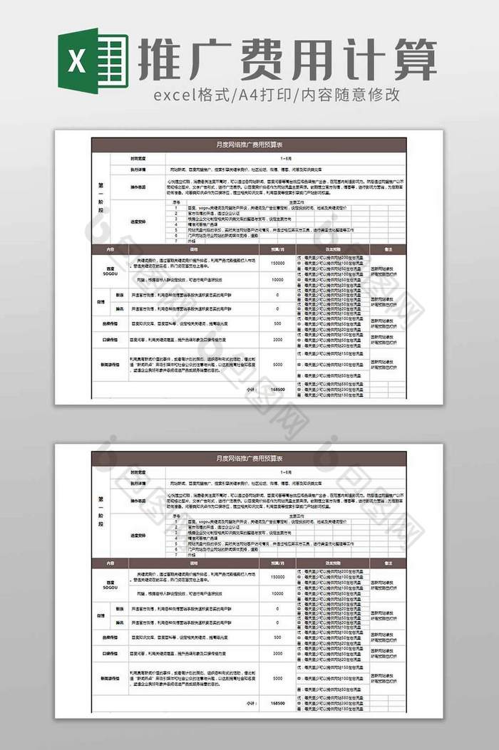 运营月度网络推广费用预算表excel模板图片图片