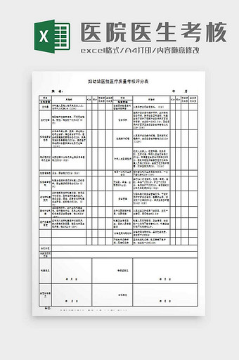 医院技能医疗质量考核评分表excel模板图片