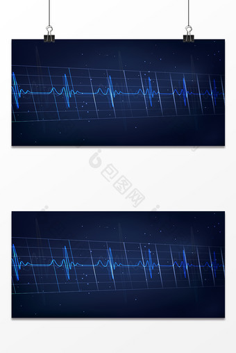 简约蓝色炫光曲线心率图背景图片