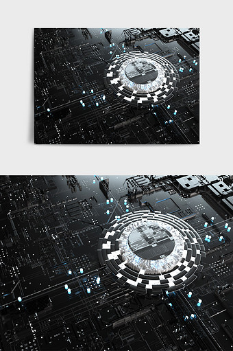 暗黑系科技感发光芯片C4D创意场景图片