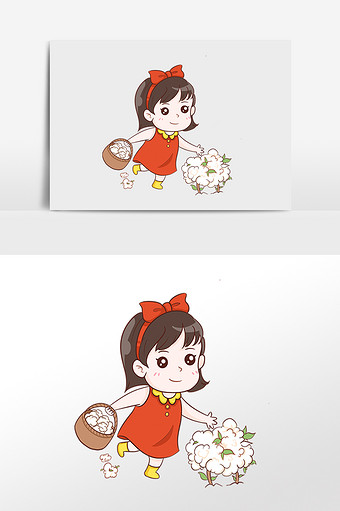 寒露采摘棉花小女孩