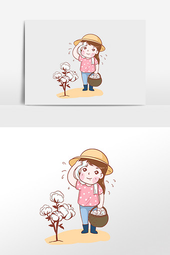 寒露采摘棉花女孩