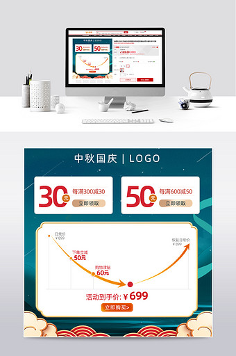 中秋国庆双节同庆产品优惠券价格曲线主图图片