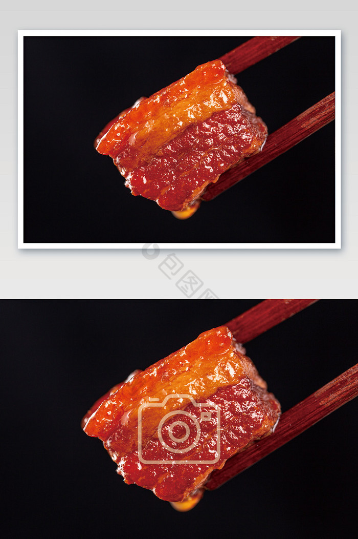 黑色背景拍摄筷子夹起红烧肉素材图片图片