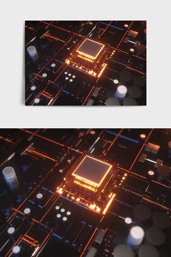 暗黑科技发光电路板芯片主题C4D场景图片