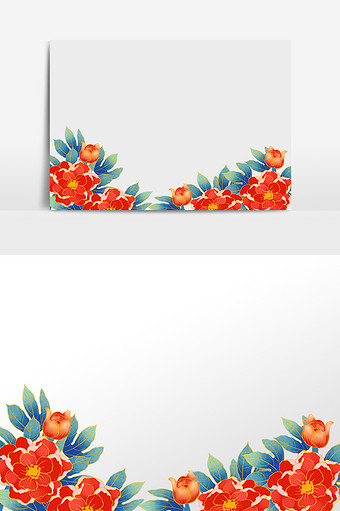 国潮风牡丹底边花开富贵