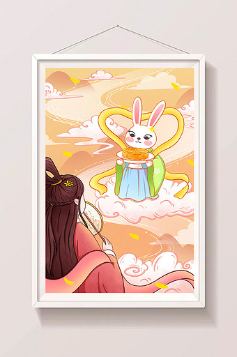 中秋节玉兔与嫦娥手绘插画图片