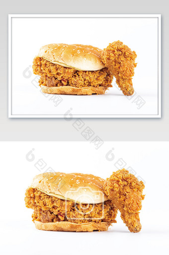 韩式汉堡双层鸡腿堡白色背景素材图片
