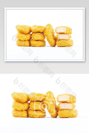 金黄色黑椒鸡块白色背景素材图片