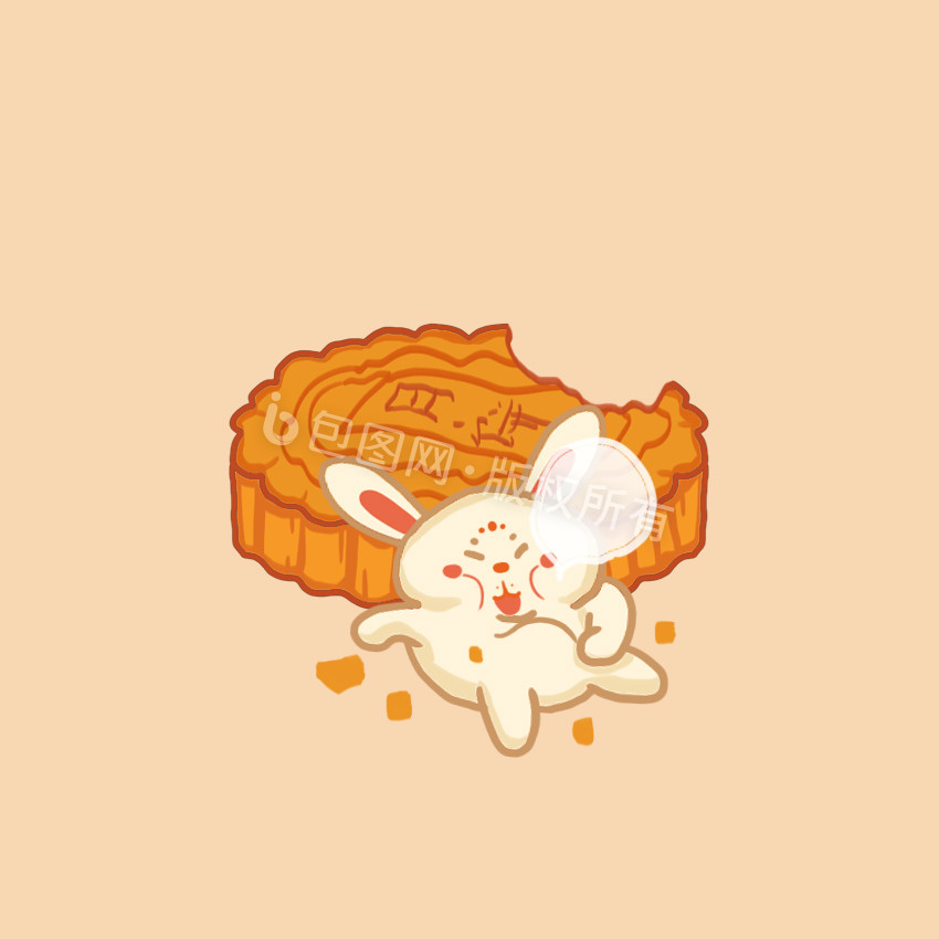 金色中秋兔子吃月饼打嗝GIF小动画图片
