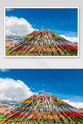 藏区的人文经幡塔图片