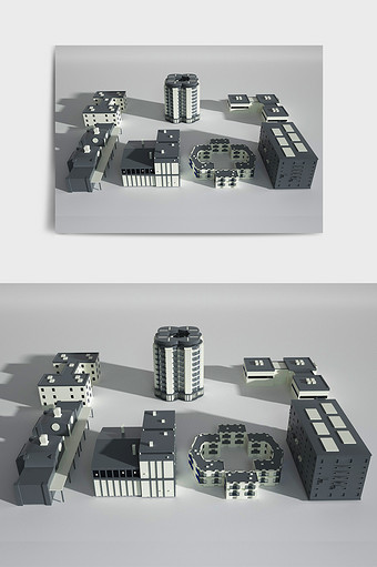 灰白色简约风格现代建筑C4D创意场景图片
