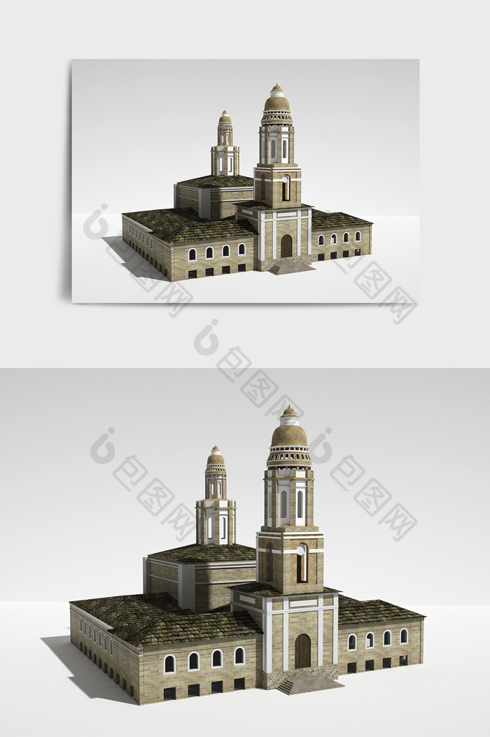棕黄色系欧式教堂风格建筑C4D创意场景图片图片