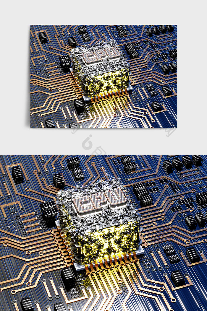 C4D科技数字类CPU芯片科技风场景效果图片图片
