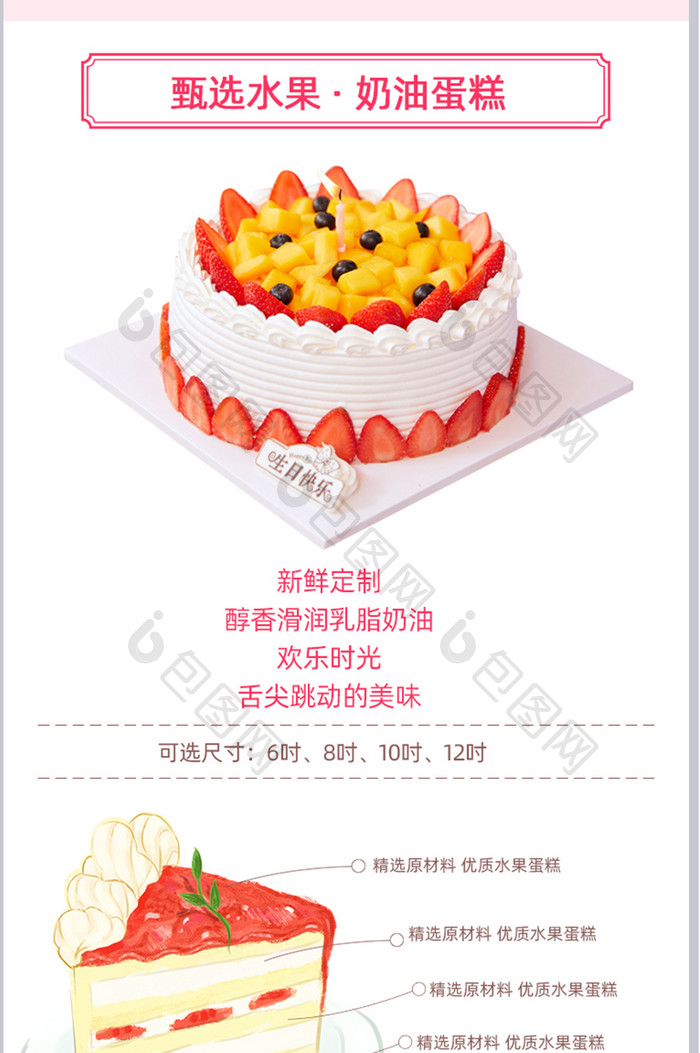 生日蛋糕粉色详情页模版