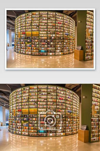 弧形书架图书馆摄影图
