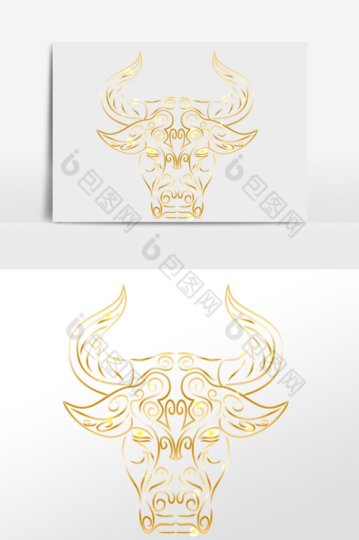 牛年新年金线牛头图片