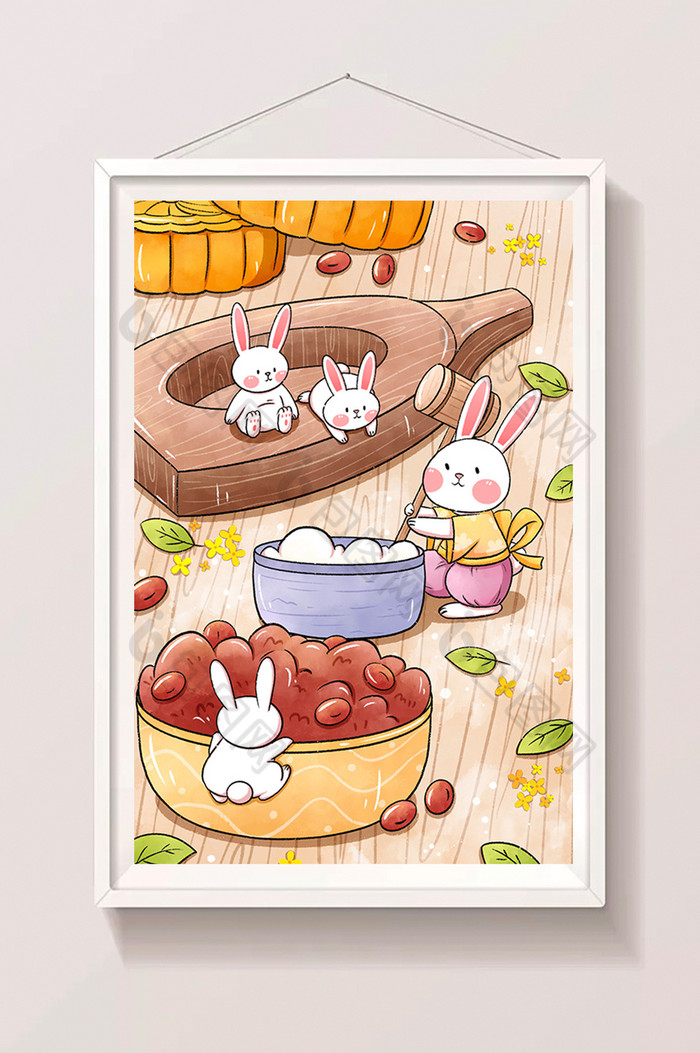 八月十五中秋节兔子做月饼插画图片图片