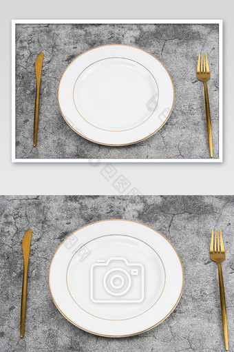 光盘行动盘子刀叉餐具摄影图图片