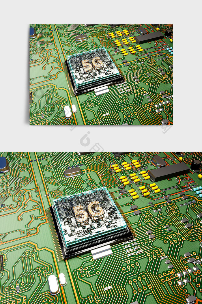 C4D创意5G电路板芯片组合场景效果图