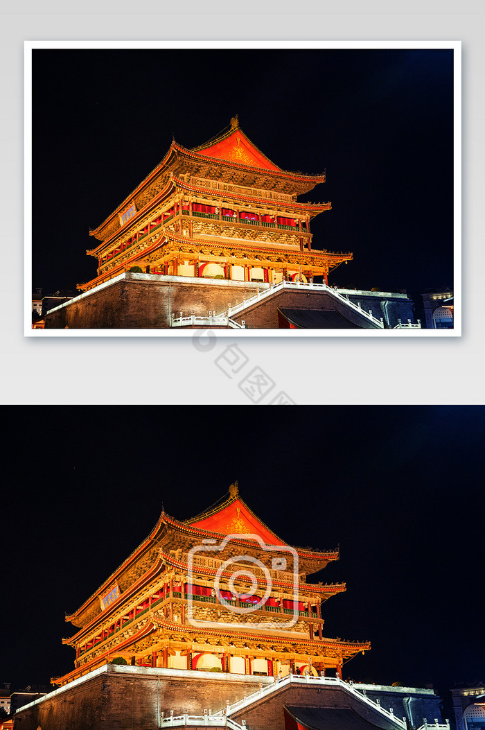 西安钟楼夜景摄影图图片图片