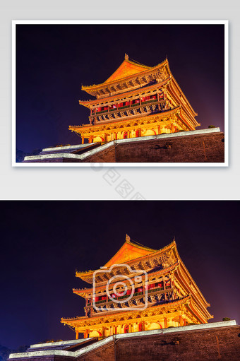 西安钟楼夜景摄影图片