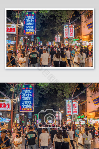 西安回民街美食街夜景摄影图图片