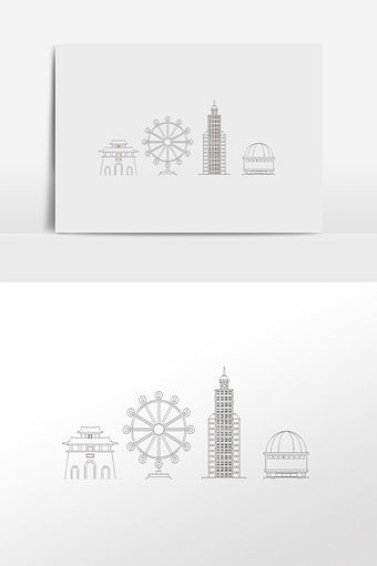 线描城市摩天轮建筑