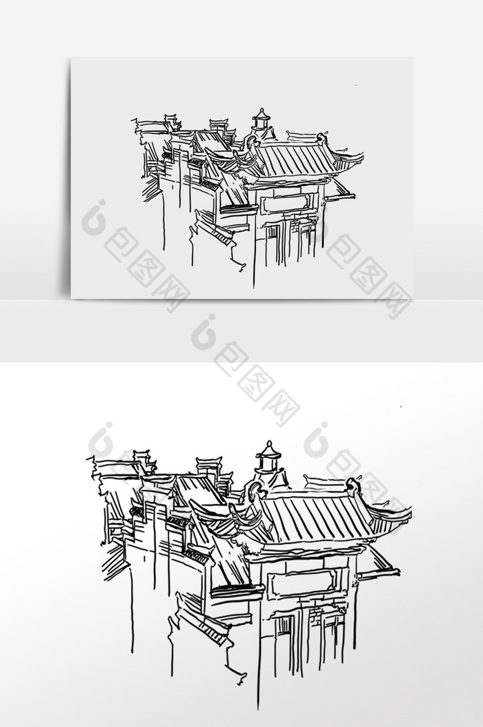 古代建筑线稿素描