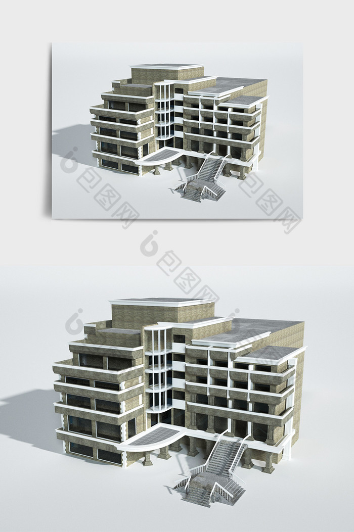 棕黄色简约风格现代楼宇建筑C4D创意场景图片图片