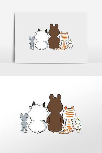 可爱一群小动物的背影