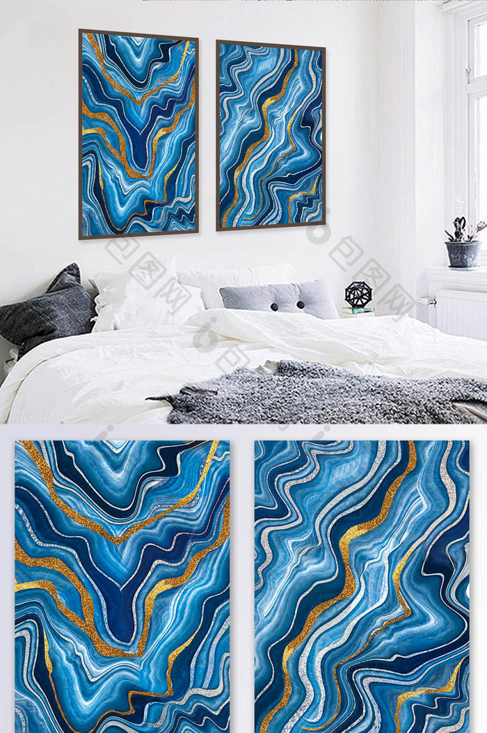 抽象蓝色纯手绘客厅卧室装饰画
