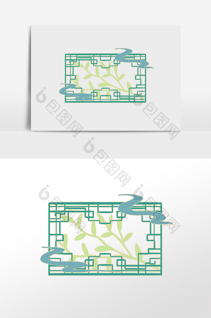 国风青色窗格镂空花纹