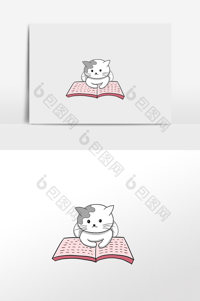 卡通可爱小猫阅读读书