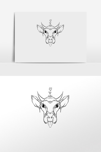牛年线描牛头新年