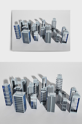 灰色系简约风格现代楼宇建筑C4D创意场景图片