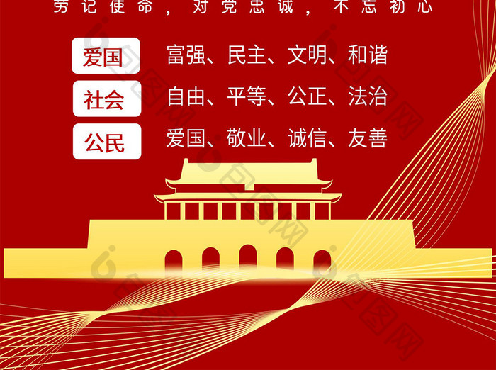 红色社会主义价值观海报Word模板