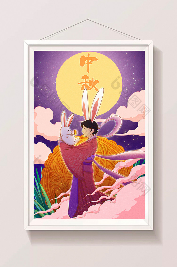 温馨中秋节嫦娥玉兔插画图片图片