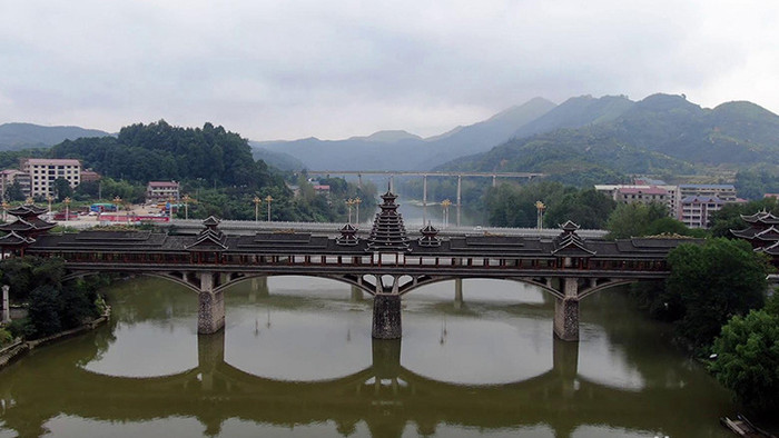 航拍湖南靖州风雨桥
