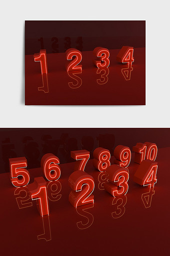红色科技倒计时数字C4D模型图片