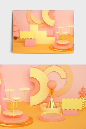 C4D橙色电商元素场景模型图片