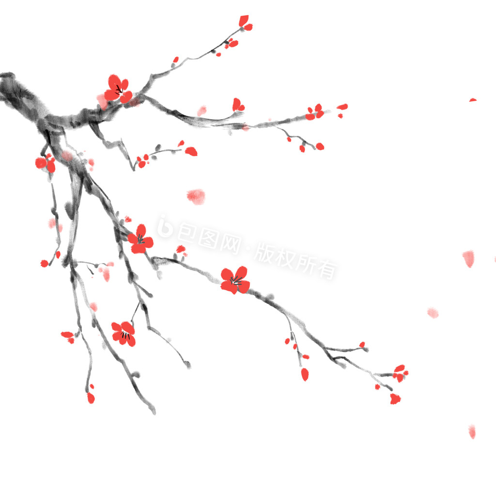 中国风水墨红梅元素小动画动图GIF图片